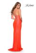Picture of: Ruched Neon Prom Dress with Criss Cross Tie Back in Neon Coral, Style: 29010, Detail Picture 1