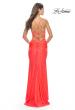 Picture of: Open Lace Up Back Long Gown with Lace Side Detail in Neon Coral, Style: 31365, Detail Picture 3