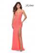 Picture of: Fully Beaded Long Prom Gown with Keyhole Back in Neon Coral, Style: 28760, Detail Picture 4