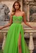 Picture of: Neon A-Line Tulle Prom Dress with Rhinestone Fishnet Bodice in Bright Green, Style: 32445, Detail Picture 1