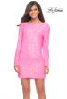 Picture of: Long Sleeve Sequined Shift Homecoming Dress in Neon Pink, Main Picture