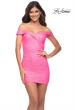 Picture of: Neon Off the Shoulder Stretch Sequin Dress with Ruching in Neon Pink, Main Picture