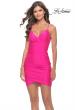 Picture of: Lace Up Back Short Dress with Flattering Ruching in Neon Pink in Neon Pink, Style: 30982, Main Picture