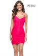 Picture of: Bustier Top Dress with Ruched Skirt and Lace Up Back in Hot Pink in Neon Pink, Style: 31466, Main Picture