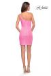 Picture of: Fitted One Shoulder Mini Dress with Slit in Bright Colors in Neon Pink, Style 30934, Detail Picture 9