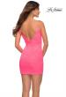 Picture of: Neon Short Fitted Stretch Lace Dress with Square Neckline in Neon Pink, Back Picture