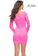 Picture of: Neon Long Sleeve Stretch Lace Dress with Sheer Lace Back in Neon Pink, Back Picture