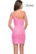 Picture of: Fitted One Shoulder Mini Dress with Slit in Bright Colors in Neon Pink, Style 30934, Back Picture
