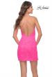 Picture of: Neon Pink Stretch Lace Fitted Mini Dress with Slit in Neon Pink, Style: 30980, Back Picture