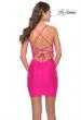 Picture of: Lace Up Back Short Dress with Flattering Ruching in Neon Pink in Neon Pink, Style: 30982, Back Picture