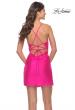 Picture of: Cut Out Short Dress with Ruching and Lace Up Back in Neon Pink in Neon Pink, Style: 31036, Back Picture