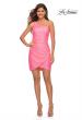 Picture of: Neon Jersey Fit and Flare Dress with Draped V Neckline in Neon Pink, Detail Picture 1