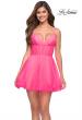 Picture of: Corset Fit and Flare Dress with V Neckline in Neon Pink in Neon Pink, Style 30942, Detail Picture 1