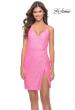 Picture of: Wrap Style Ruched Short Dress with High Slit in Bright Colors in Neon Pink, Style: 30984, Detail Picture 1