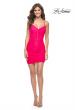 Picture of: Bustier Top Dress with Ruched Skirt and Lace Up Back in Hot Pink in Neon Pink, Style: 31466, Detail Picture 1