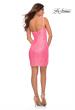 Picture of: Neon Jersey Fit and Flare Dress with Draped V Neckline in Neon Pink, Detail Picture 2