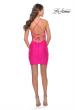 Picture of: Lace Up Back Short Dress with Flattering Ruching in Neon Pink in Neon Pink, Style: 30982, Detail Picture 2