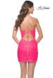 Picture of: Beaded Lace Homecoming Dress with Bustier Top in Neon Pink, Style: 31736, Detail Picture 2