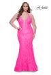 Picture of: Mermaid Lace Plus Size Prom Dress with Deep V in Neon Pink, Style: 31118, Detail Picture 2