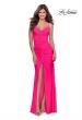 Picture of: Neon Ruched Prom Gown with Center Slit in Neon Pink, Style: 28891, Main Picture