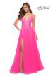 Picture of: A Line Tulle Gown with Lace Bodice and V Back in Neon Pink, Style 29964, Main Picture