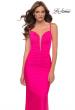 Picture of: Neon Pink Fitted Gown with Deep V anc Ruching in Neon Pink, Style 29966, Main Picture