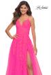 Picture of: Tulle Prom Dress with Lace Detail in Neon Pink in Neon Pink, Main Picture