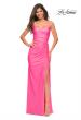 Picture of: Neon Jersey Luxe Gown with Draped Slit and Strappy Back in Neon Pink, Main Picture
