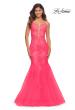 Picture of: Tulle and Lace Mermaid Gown in Neon Pink in Neon Pink, Main Picture