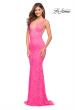 Picture of: Chic Stretch Neon Pink Lace Gown with Deep V Neckline in Neon Pink, Style: 30677, Main Picture