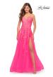 Picture of: Gorgeous Lace and Tulle Ball Gown with High Slit in Neon Pink in Neon Pink, Style: 30693, Main Picture