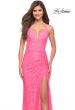 Picture of: Illusion Lace Gown with Deep V Neckline in Neon Pink, Style: 30694, Main Picture