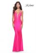 Picture of: Bedazzled Rhinestone Jersey Gown with Deep V Neckline in Neon in Neon Pink, Style: 31413, Main Picture