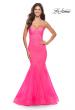 Picture of: Rhinestone Fully Embellished Prom Dress with Sheer Bodice in Neon in Neon Pink, Style: 31421, Main Picture