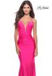Picture of: Rhinestone Prom Dress with Lace Applique Side Panels in Neon in Neon Pink, Style: 31436, Main Picture