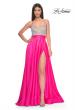 Picture of: Satin Gown with Sheer Rhinestone Bodice in Neon in Neon Pink, Style: 31448, Main Picture