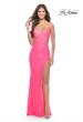 Picture of: Beaded Lace Prom Dress with Side Cutouts and Slit in Neon Pink, Style: 31568, Main Picture