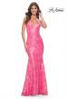 Picture of: Print Sequin Mermaid Dress with Lace Up Back in Neon Pink, Style: 31865, Main Picture