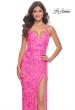 Picture of: Neon Print Sequin Long Prom Dress with Lace Up Back in Neon Pink, Style: 32332, Main Picture