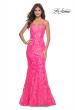 Picture of: Neon Mermaid Print Sequin Dress with Lace Up Open Back in Neon Pink, Style: 32337, Main Picture