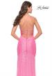 Picture of: Lace Up Back Sequin Gown with Flare Skirt in Bright Colors in Neon Pink, Style: 31509, Detail Picture 9