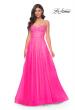 Picture of: Rhinestone A-Line Tulle Prom Dress with Illusion Bodice in Pink, Style: 32146, Detail Picture 13
