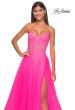 Picture of: Neon A-Line Tulle Prom Dress with Rhinestone Fishnet Bodice in Neon Pink, Style: 32445, Detail Picture 15