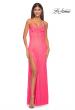 Picture of: Fishnet Rhinestone Fitted Dress with Bustier Top and High Neckline in Neon Pink, Style: 32227, Detail Picture 17