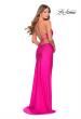 Picture of: Ruched Jersey Prom Dress with Strappy Lace Up Back in Neon Pink, Style: 28297