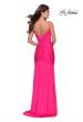 Picture of: Neon Ruched Prom Gown with Center Slit in Neon Pink, Style: 28891, Back Picture