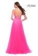 Picture of: A Line Tulle Gown with Lace Bodice and V Back in Neon Pink, Style 29964, Back Picture