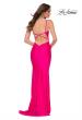 Picture of: Neon Pink Fitted Gown with Deep V anc Ruching in Neon Pink, Style 29966, Back Picture
