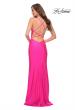 Picture of: Neon Prom Gown with Rhinestone Fabric and Deep V in Neon Pink, Style 29969, Back Picture