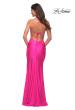 Picture of: Neon Pink Long Tie Up Back Jersey Prom Dress with Slit in Neon Pink, Back Picture